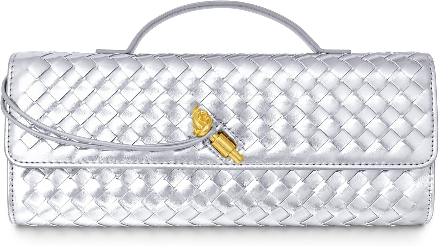 Houndstooth Woven Leather Handbags Crossbody Bag Formal Evening Bag