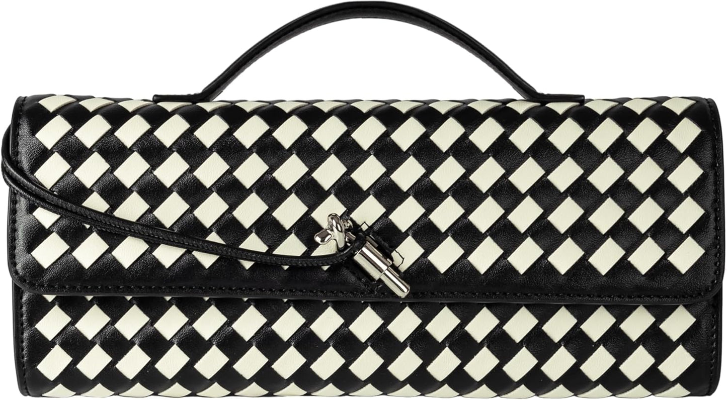 Houndstooth Woven Leather Handbags Crossbody Bag Formal Evening Bag