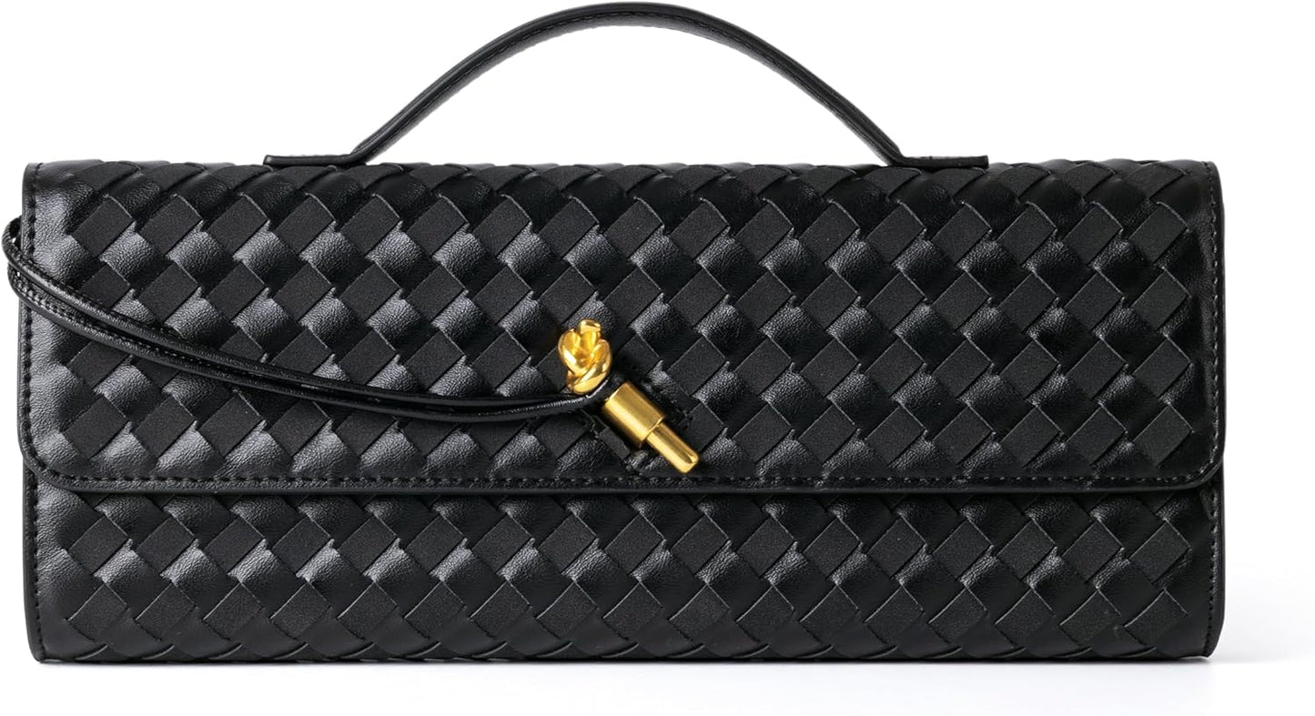 Houndstooth Woven Leather Handbags Crossbody Bag Formal Evening Bag