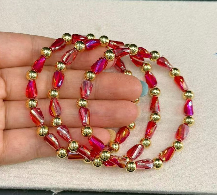 Gold Stackable Natural Stone Stretch Bangle
