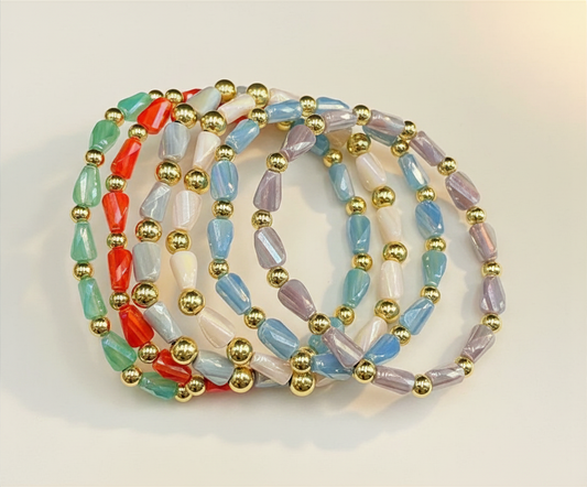 22K Gold Beaded Lime Enamel & Gold Stretch Bracelet