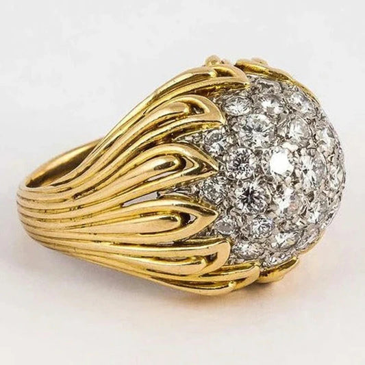 22K Gold Wave Band Zirconia Cluster Statement Ring
