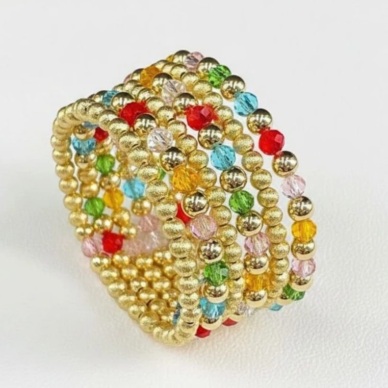 Gold Stardust  Rainbow Crystal Stretch Bracelet Stack