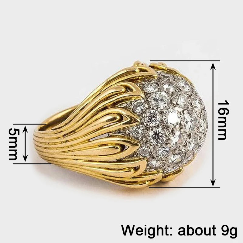 22K Gold Wave Band Zirconia Cluster Statement Ring