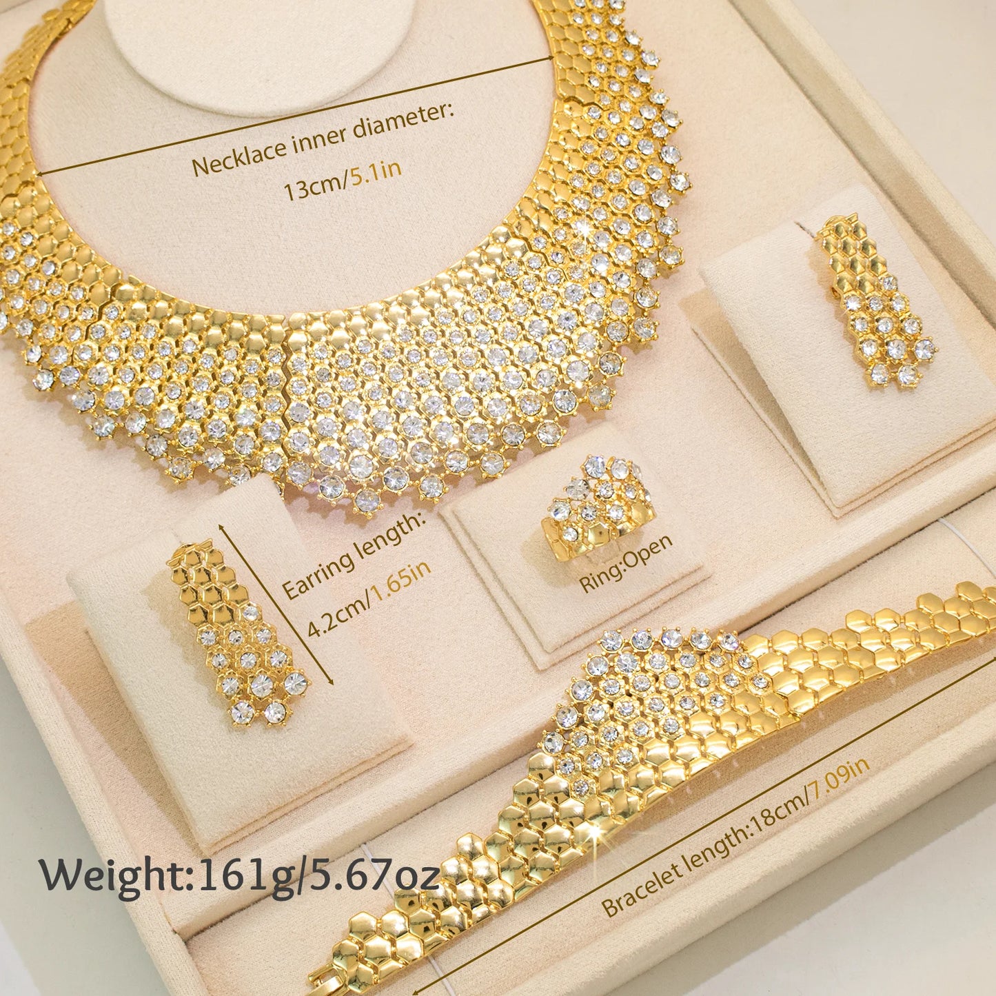 22k Gold Honeycomb Crystal Statement Jewelry Set