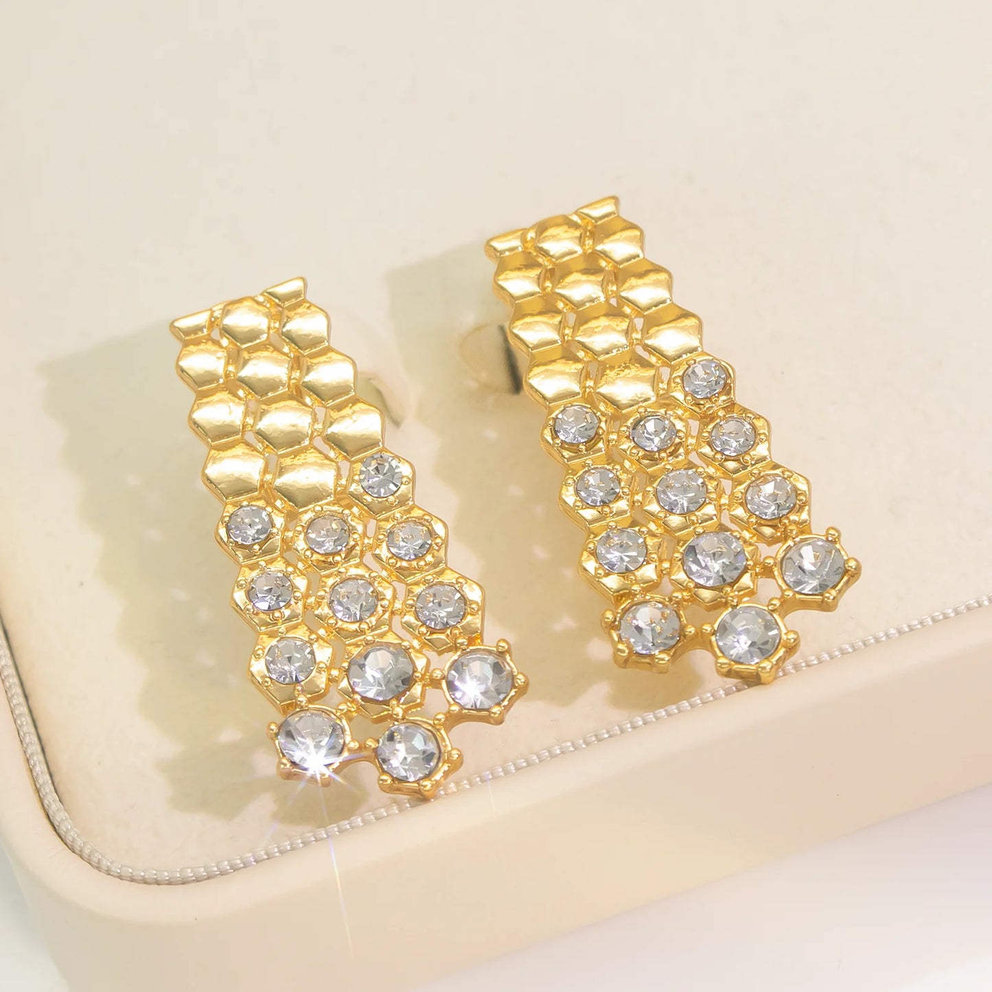 22k Gold Honeycomb Crystal Statement Jewelry Set