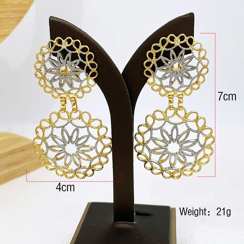 22K Gold Brazilian Floral Hollow Big Drop Earrings