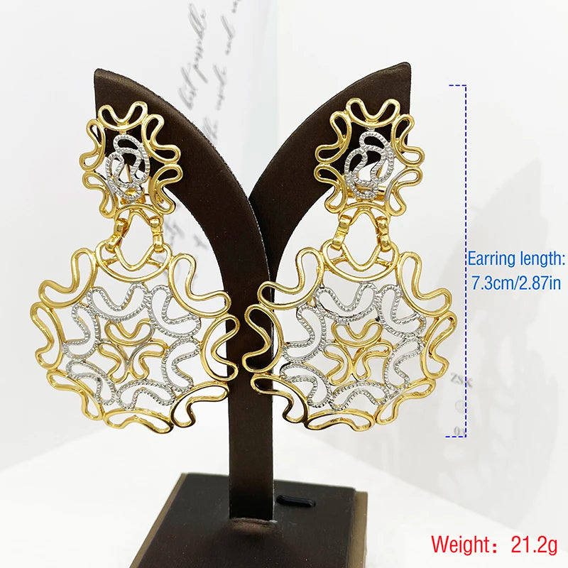 22K Gold Abstract Hollow Big Statement Drop Earrings