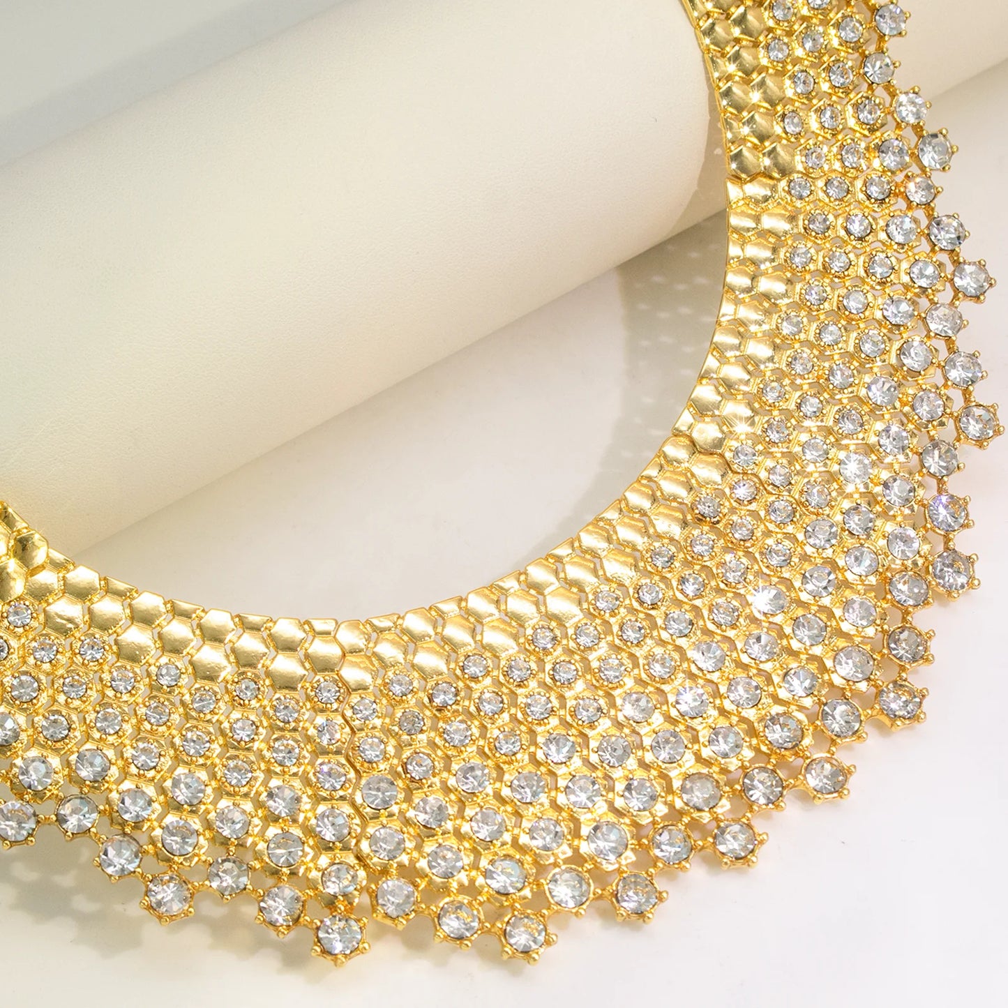 22k Gold Honeycomb Crystal Statement Jewelry Set