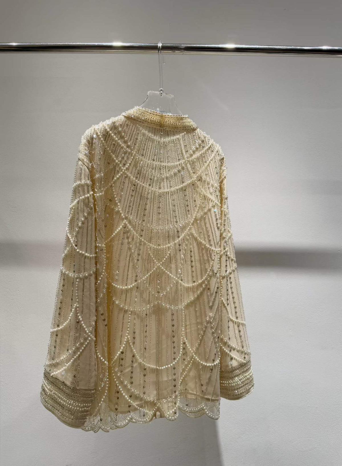 Ivory beaded and sequin tie-front jacket, back view