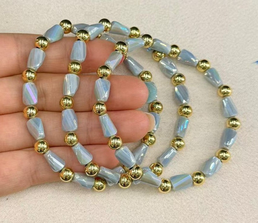 Gold  Stackable Natural Stone Stretch Bangle