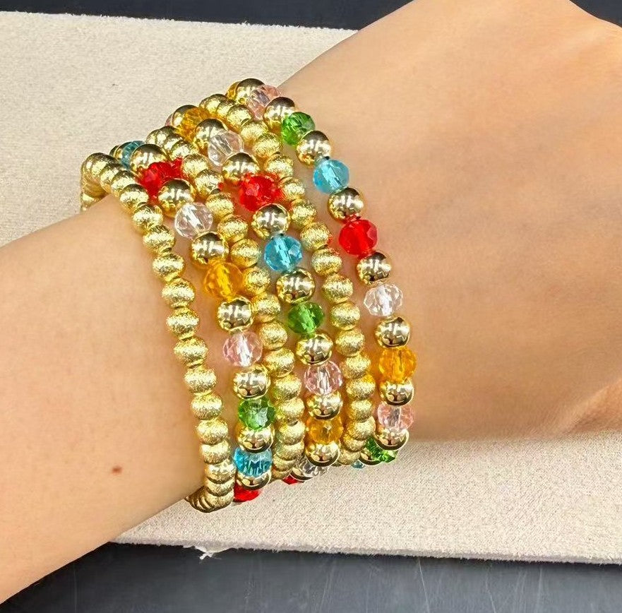Gold Stardust  Rainbow Crystal Stretch Bracelet Stack