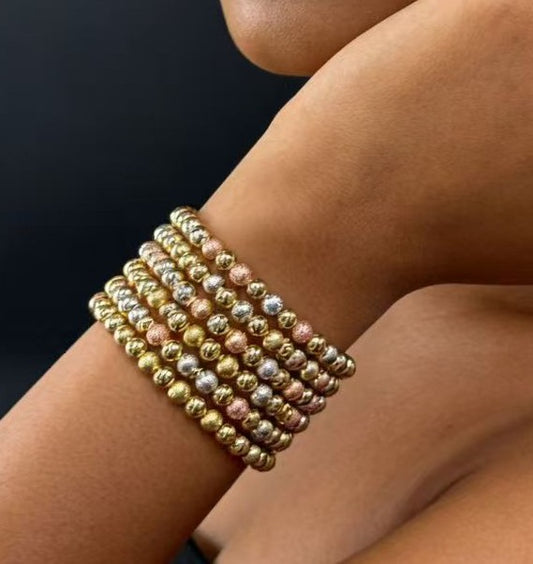18K GOLD TRI-COLOR 6MM 6 LAPS BEAD BRACELET