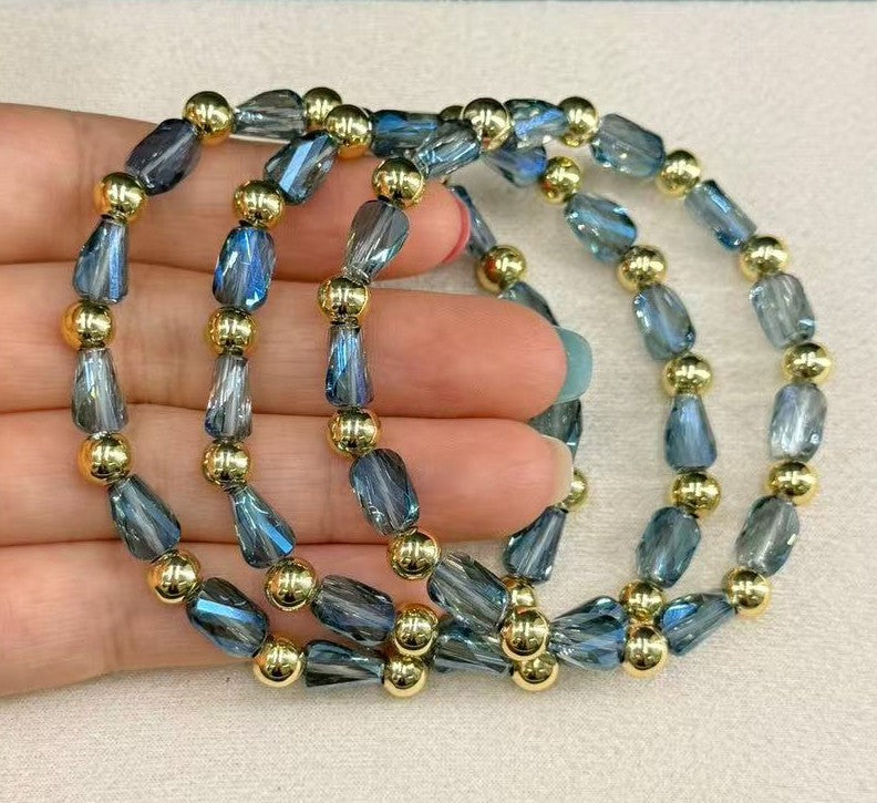 Gold  Stackable Natural Stone Stretch Bangle