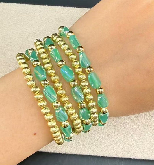 Bohemian Green Beaded Multi-Layer Gold Bracelet
