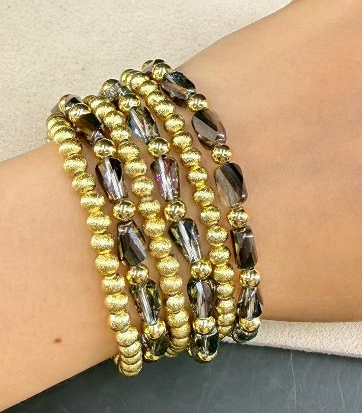 Bohemian Green Beaded Multi-Layer Gold Bracelet
