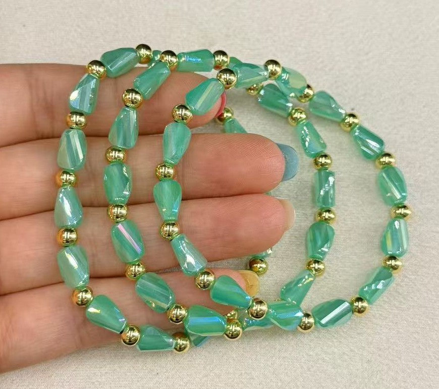 Gold  Stackable Natural Stone Stretch Bangle