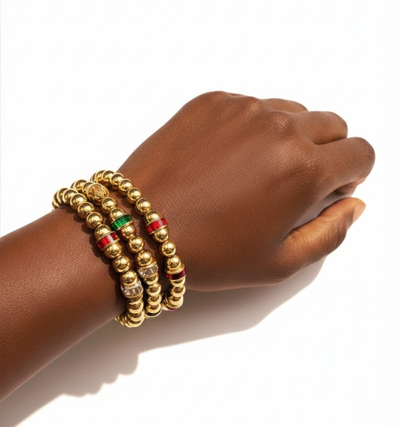 Christmas 22K gold-plated Beaded Multicolor Crystal Bracelet