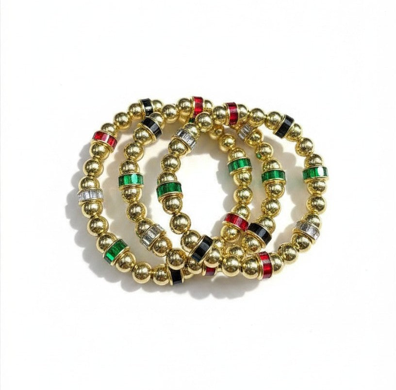 Christmas 22K gold-plated Beaded Multicolor Crystal Bracelet
