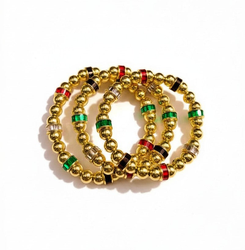 Christmas 22K gold-plated Beaded Multicolor Crystal Bracelet
