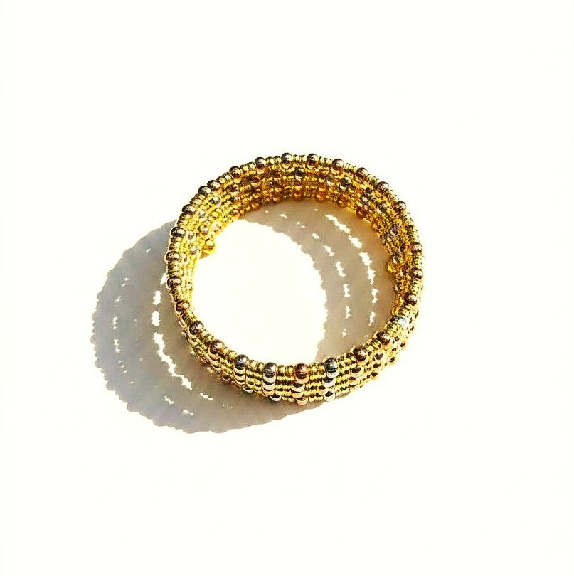 Luxury Gold Multi-Layer Spiral  Stackable  Bead Bracelet