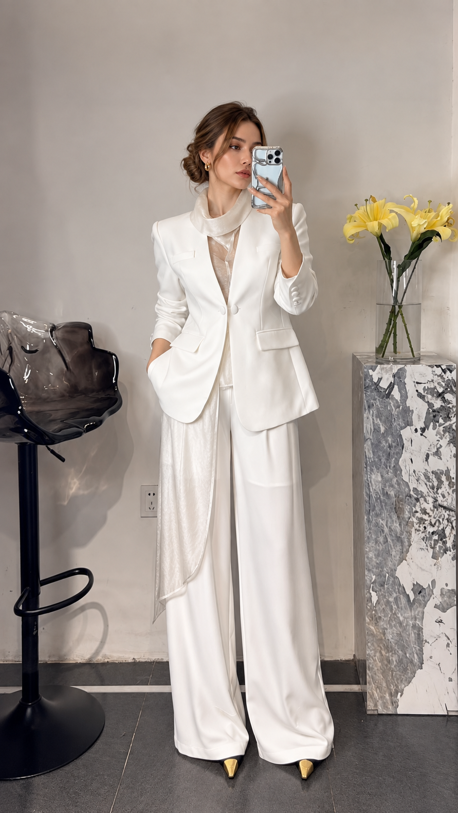 ElegantWom ivory tailored suit full-length view