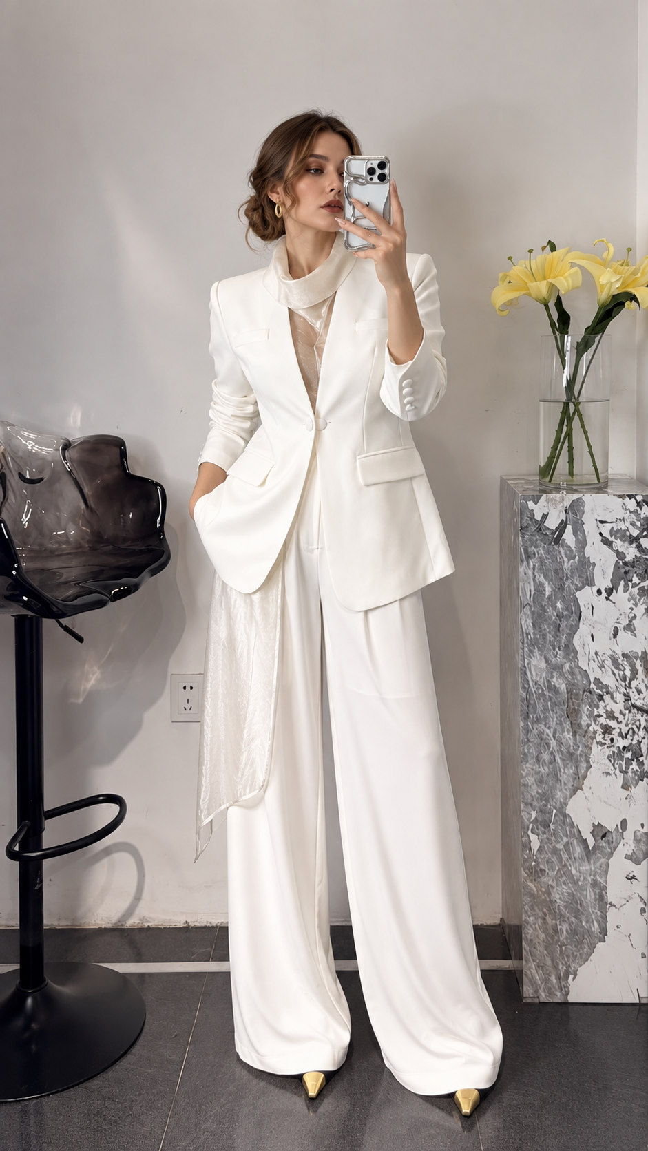 ElegantWom white office chic tailoring set