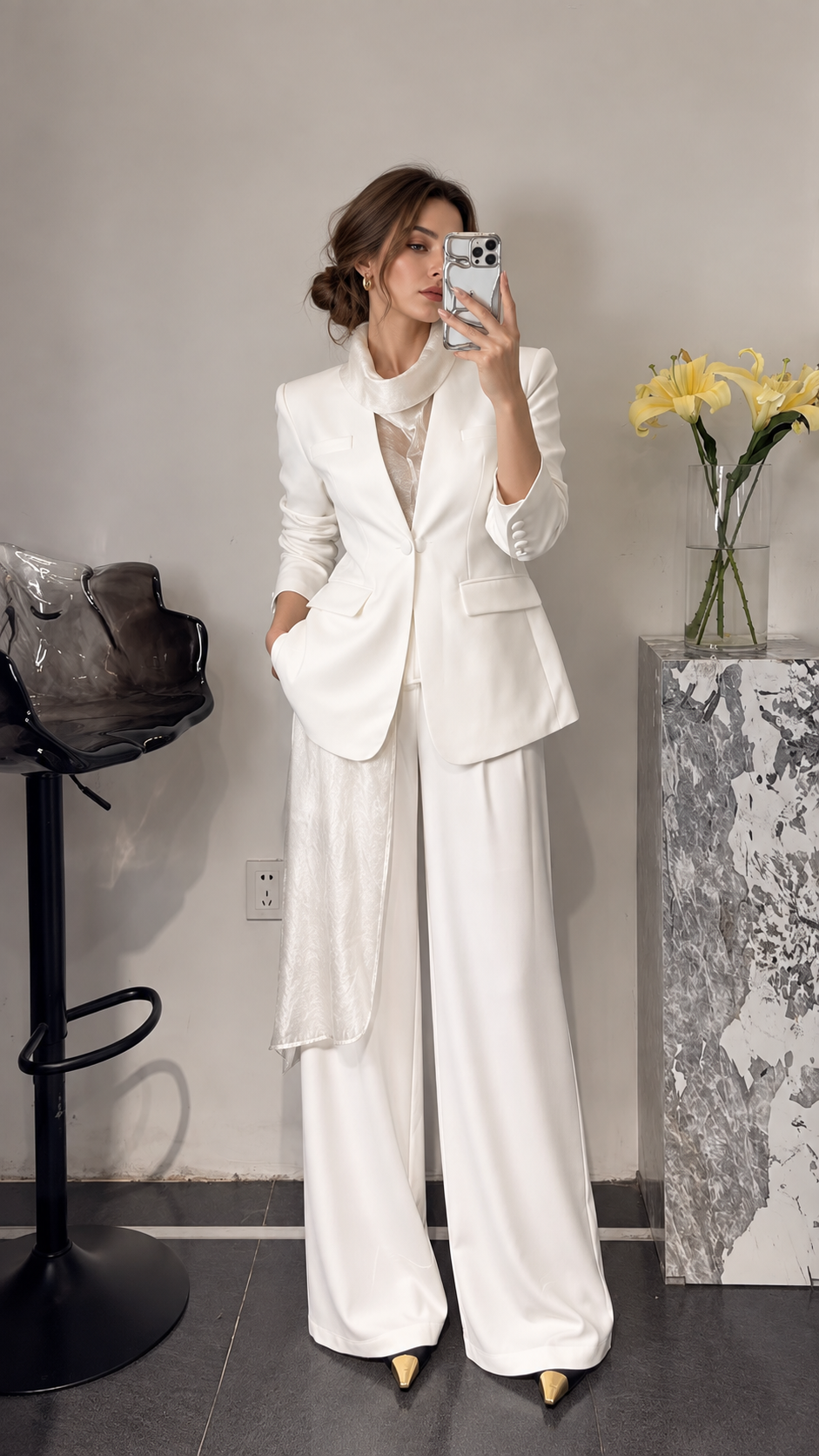 ElegantWom ivory blazer trouser set